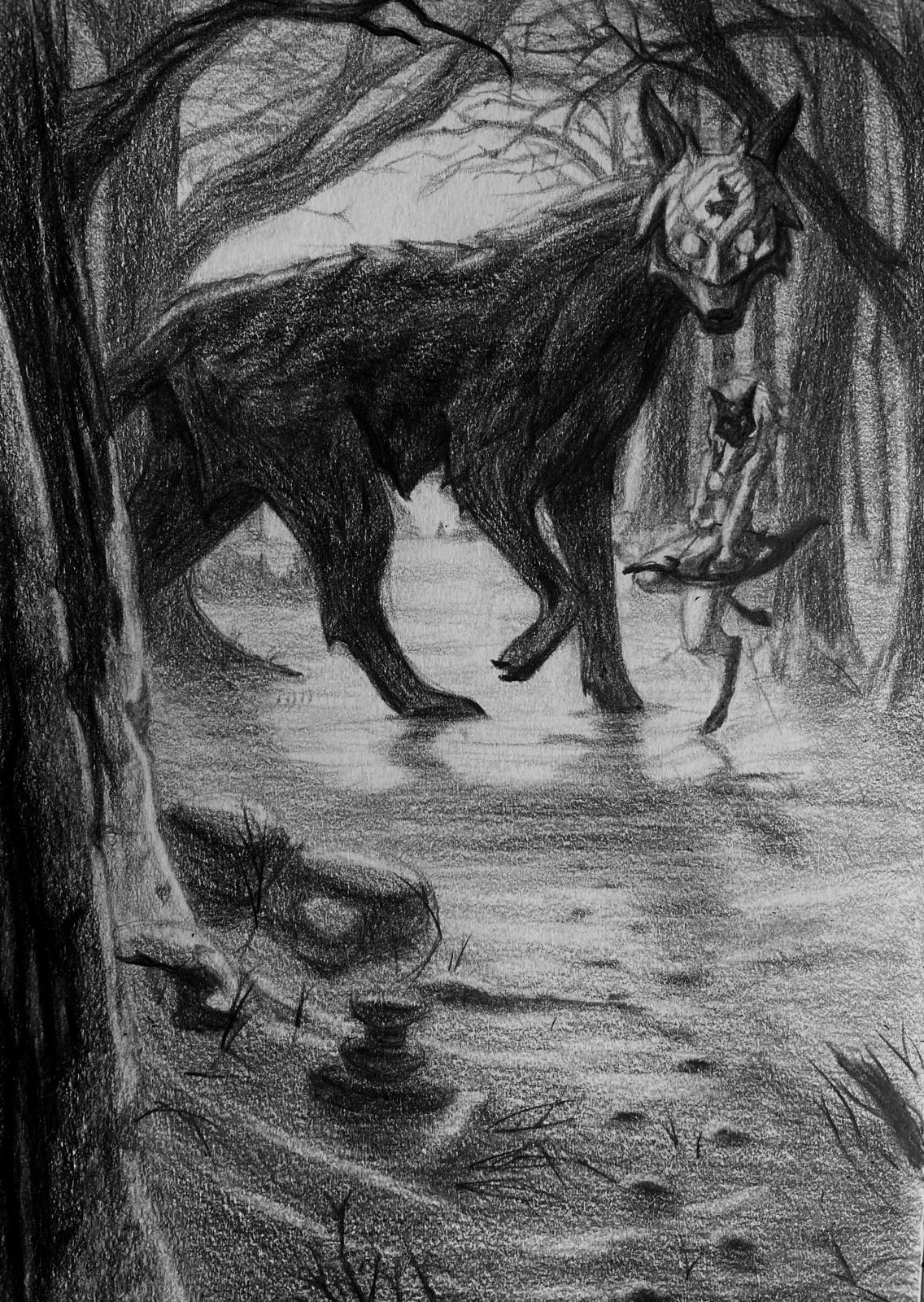 Listen to their tale, fusain et crayon sur papier par Selim Ben Turkia
